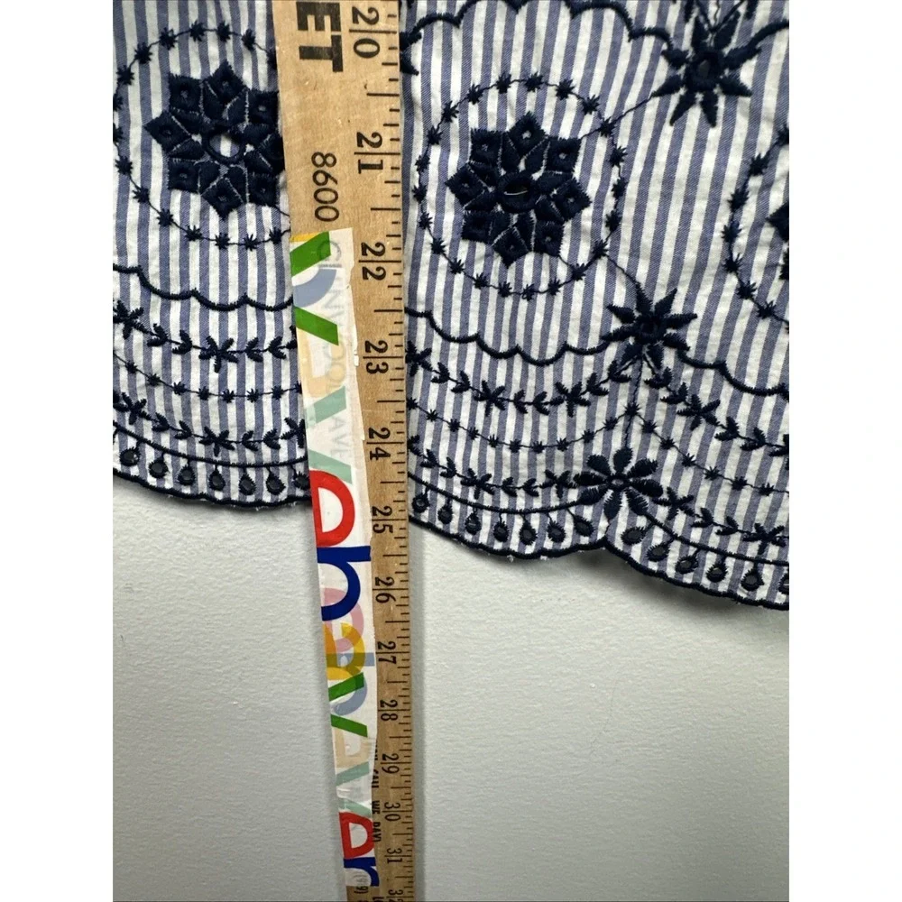 Crown & Ivy Large Womens Top Peasant 3/4 Sleeve Blue Stripe Embroidered Boho - Picture 5 of 16
